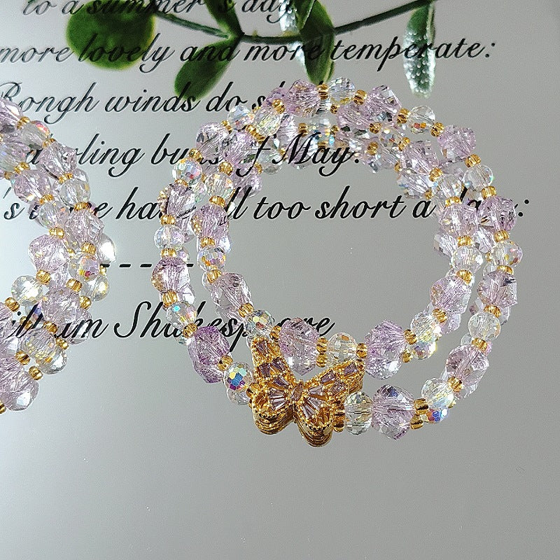 Super Flash Crystal Double Good-looking Diamond Butterfly Handmade Beaded Party Bracelet