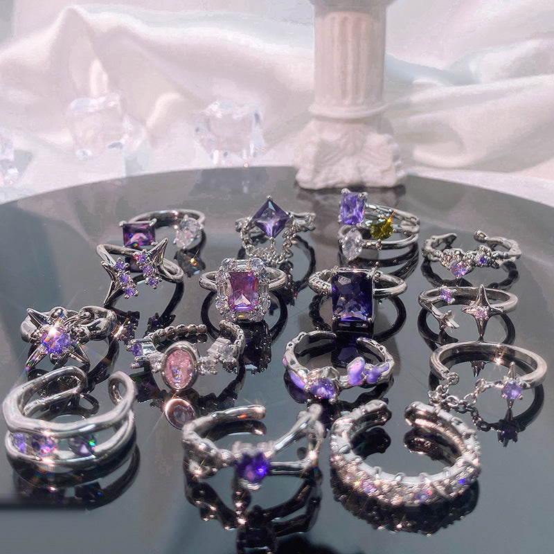 Cool Style Romantic Gentle Purple Series Rhinestone Open-end Rings