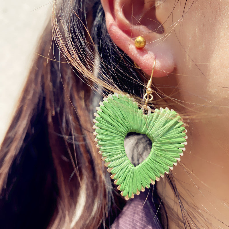 Colorful Raffia Heart Love Creative Fashion Earrings