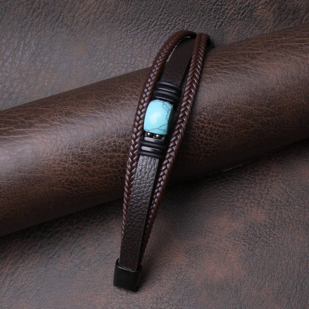 Men's Rope Leather Stone Magnetic Buckle Bracelets