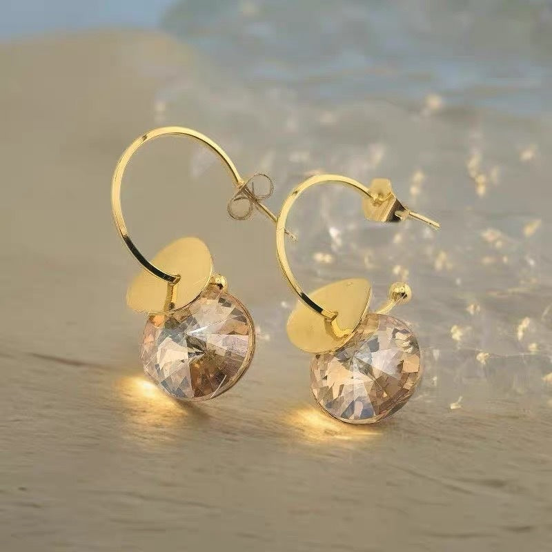 High-grade Sequined Geometric Female Coffee Color Rhinestone Eardrops Stud Earrings