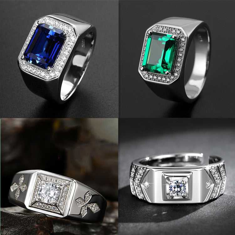 Men's Source Moissanite Open Mouth Man's Domineering Opening Adjustable Ring