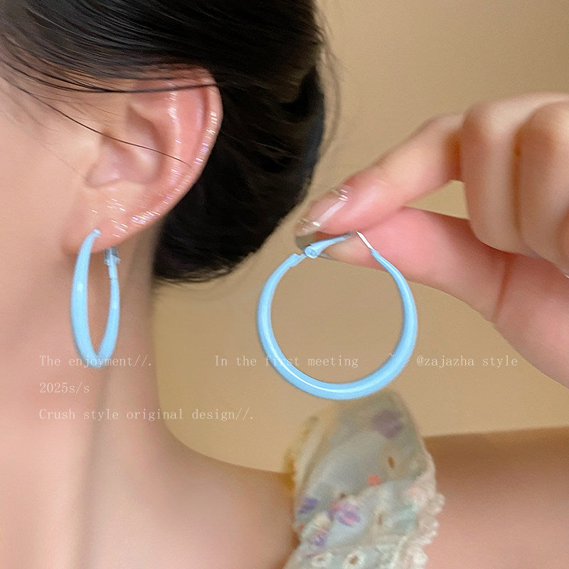 Dopamine Colorful Circle Simple Female Seaside Vacation Style High Earrings