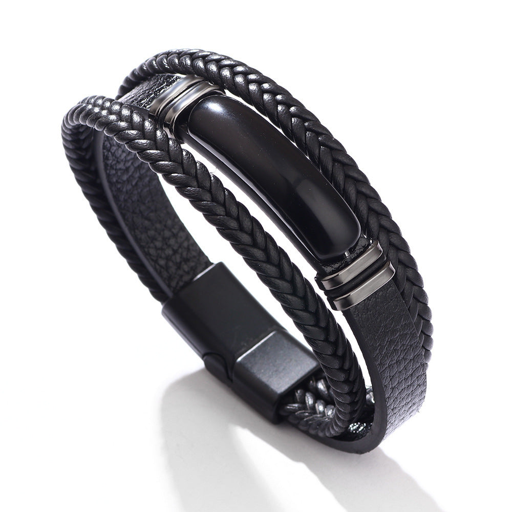 Men's Rope Leather Stone Magnetic Buckle Bracelets