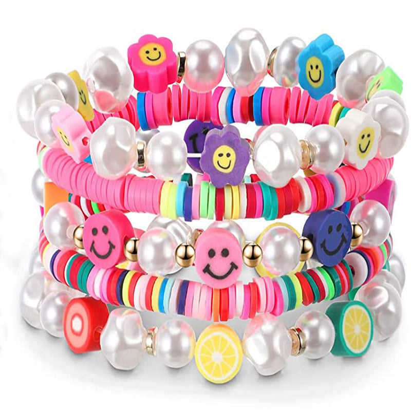 Colorful Clay Fruit Smiley Beaded Soft Bracelets