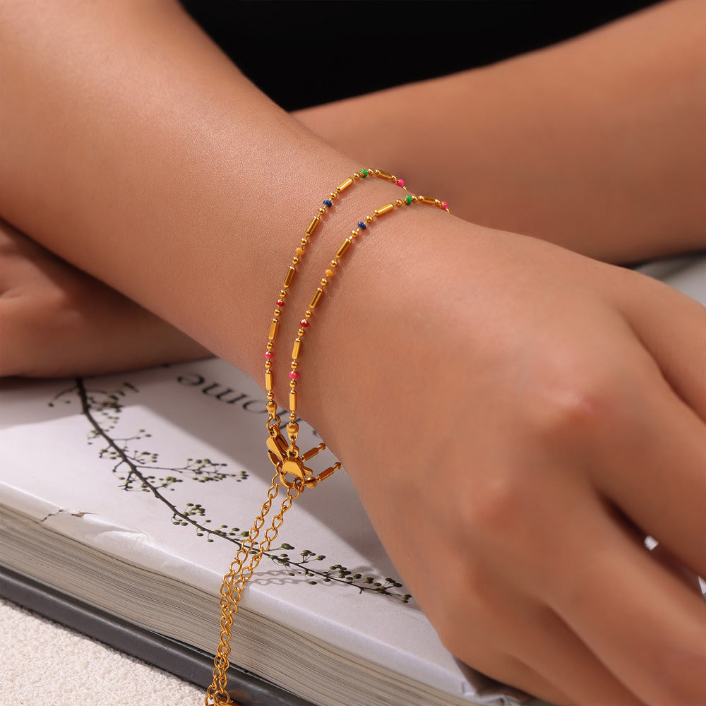 Women's Style Colorful Mini Design Drop Oil Round Bracelets