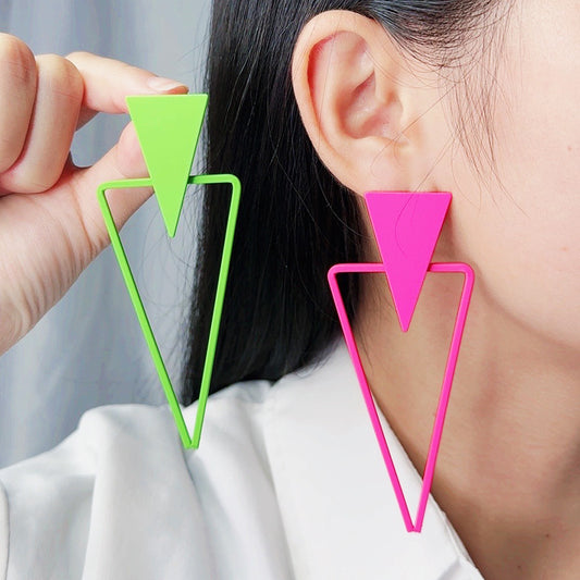 Triangle Stitching Spray Paint High Profile Earrings