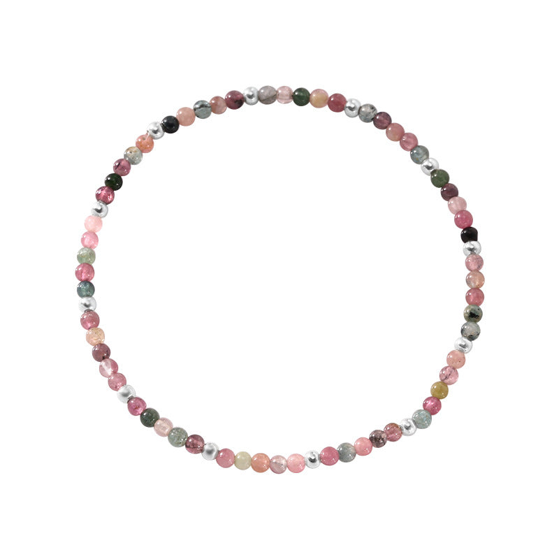 Women's Sterling Sier Color Tourmaline Sliver Beads Simple Chinese Design Bracelet