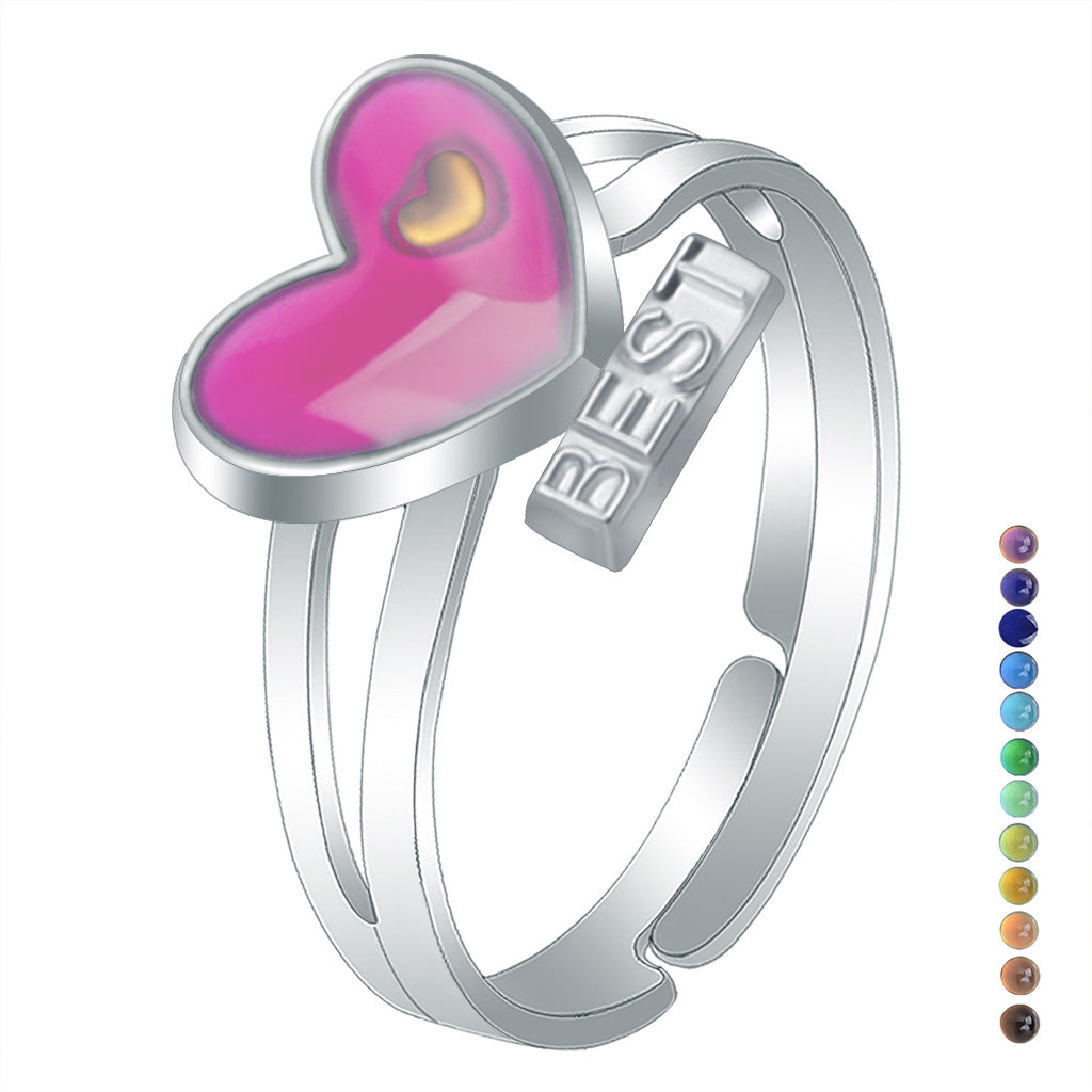 Fashion Sweet Heart Love Temperature Change Ring