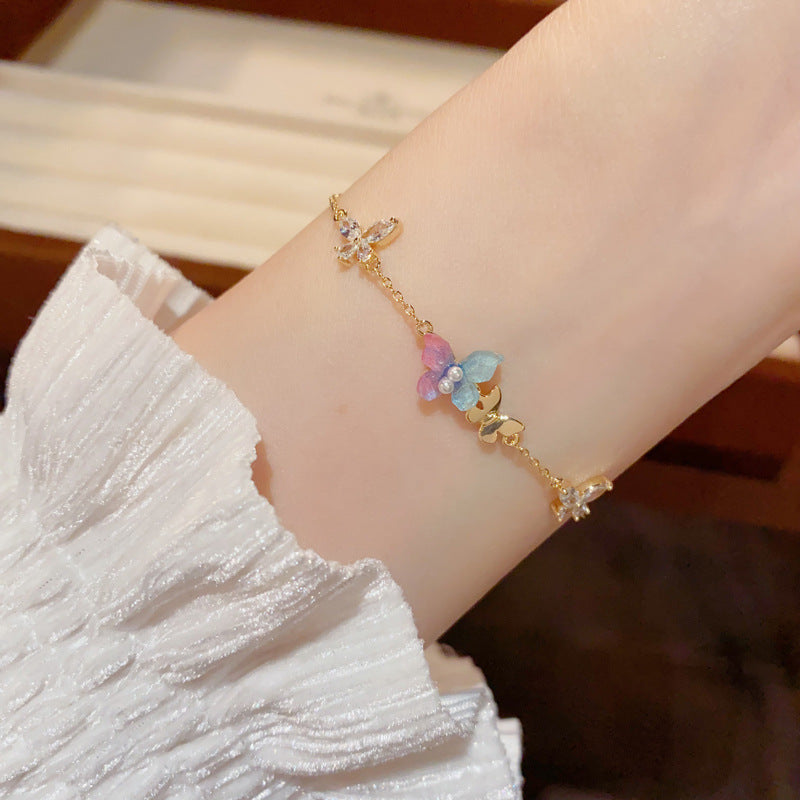 Sweet Zircon Butterfly Exquisite Light Luxury Unique Bracelet
