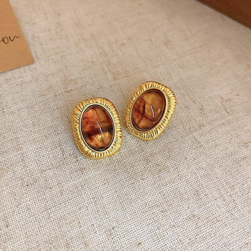 Women's Needle Geometric Irregular Resin Fashionable Retro Earrings