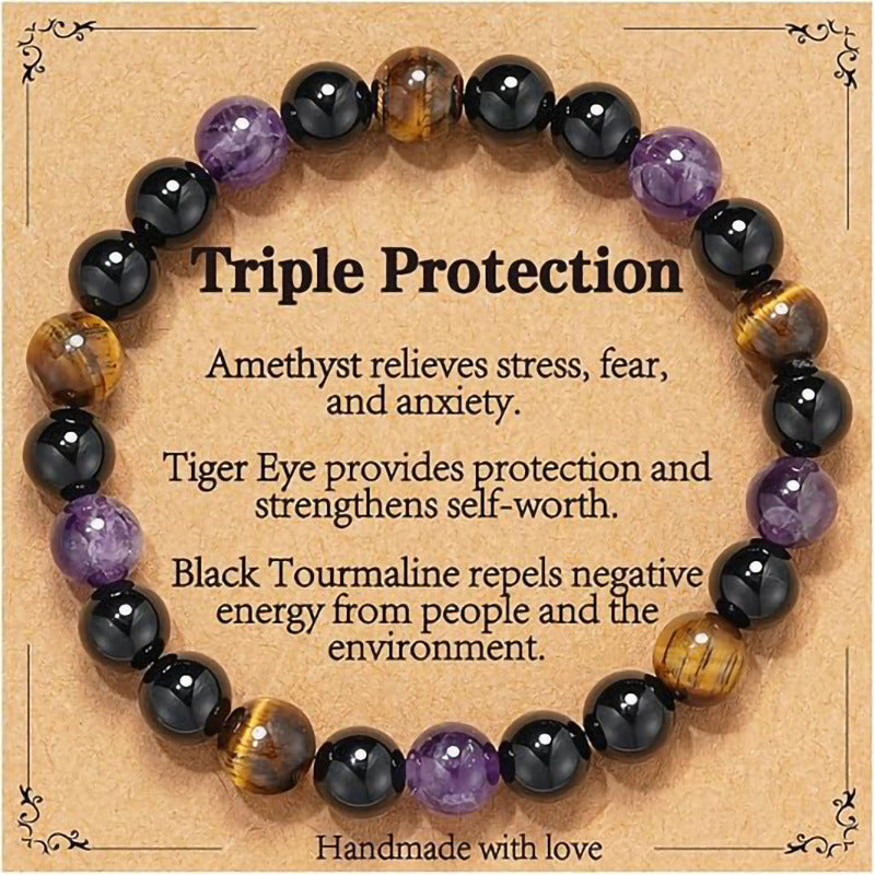 Natural Stone Amethyst Citrine Triple Protective Bracelets