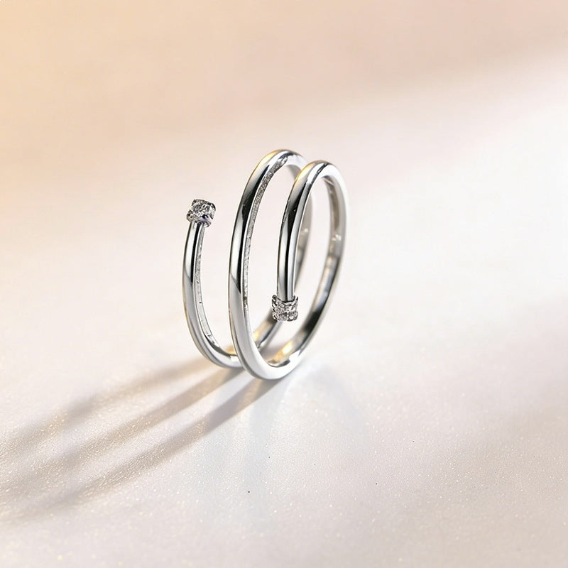 Korean Style Simple Winding Coil Spring Shiny Diamond Fashionable Cold Ring