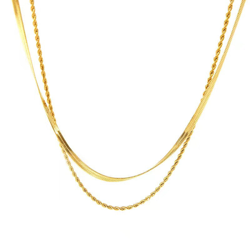Women's Steel Blade Chain Hemp Flowers Stainless Like Flat Necklace