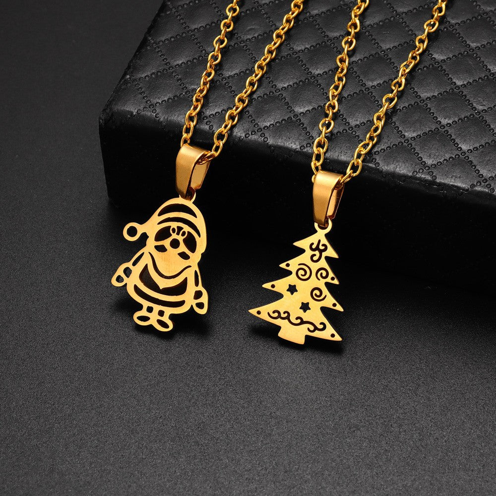 Stainless Steel Santa Christmas Tree Stylish Simple Necklaces