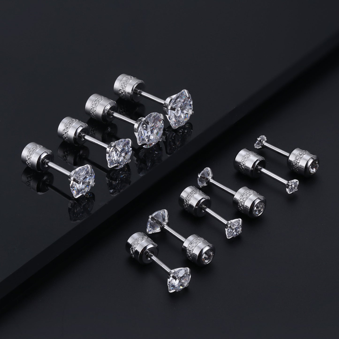 Fashion Stainless Steel Zircon Female Two-headed Double Diamond Titanium Ear Stud Earrings