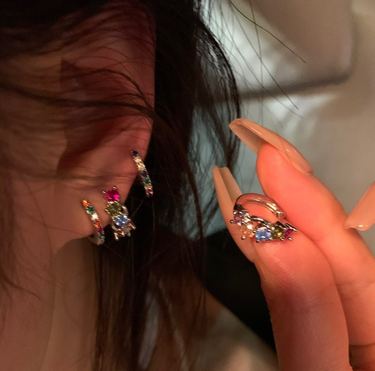 Hot Colorful Zircon Small Delicate Ear Western Style Female High Earrings