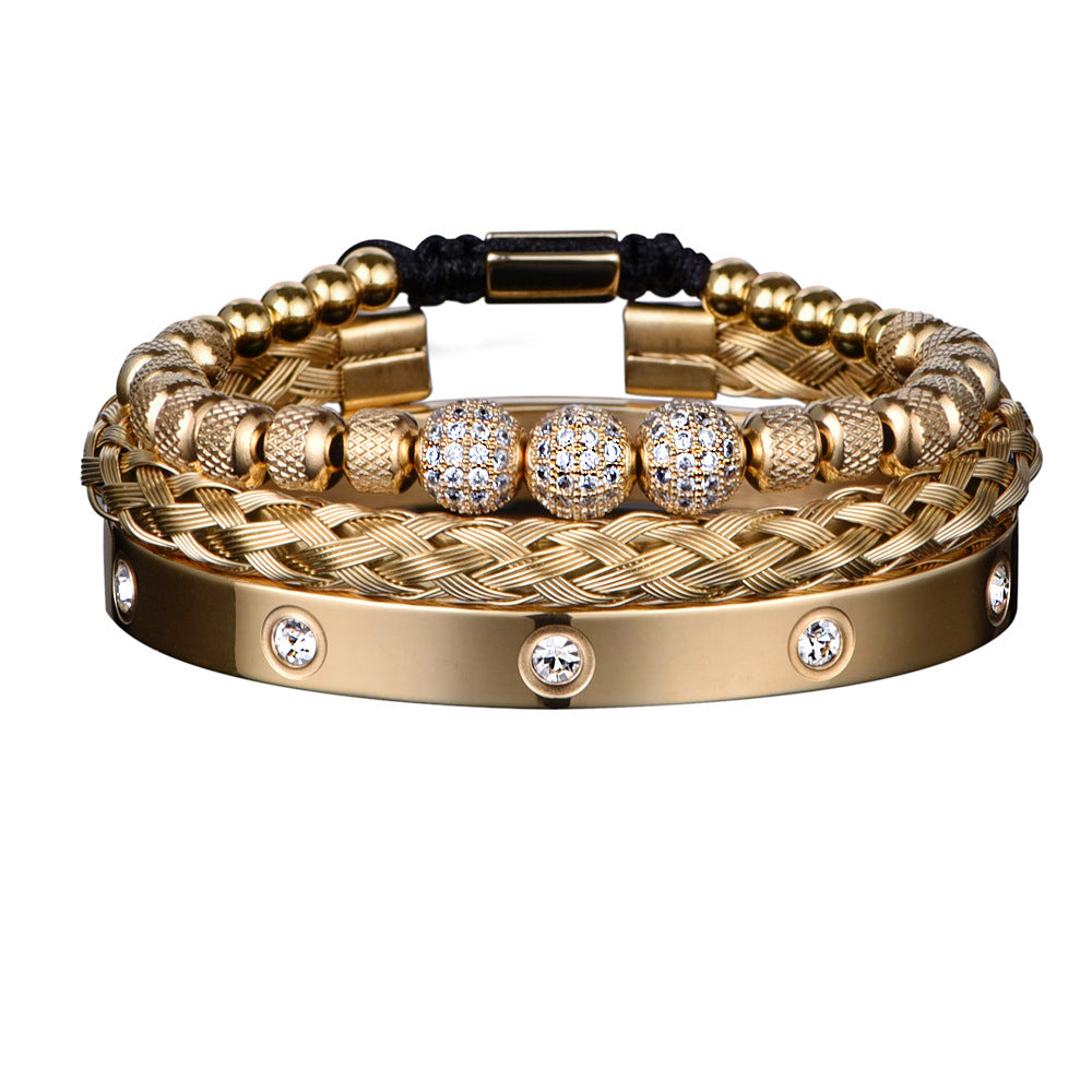 Men's Rhinestone Ball Ten Diamond Stainless Steel Mesh Bracelets