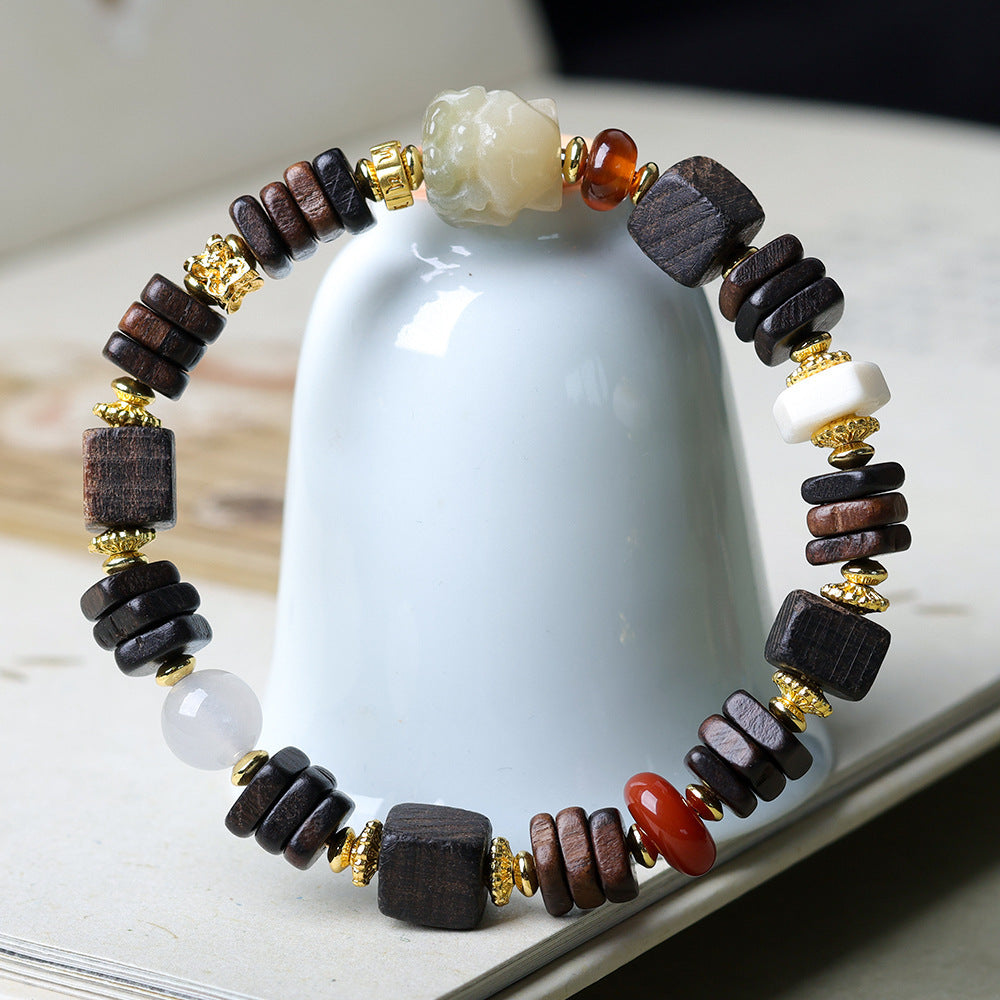 Women's Vietnam Nha White Chess Nan Eaglewood Buddha Beads Bracelets