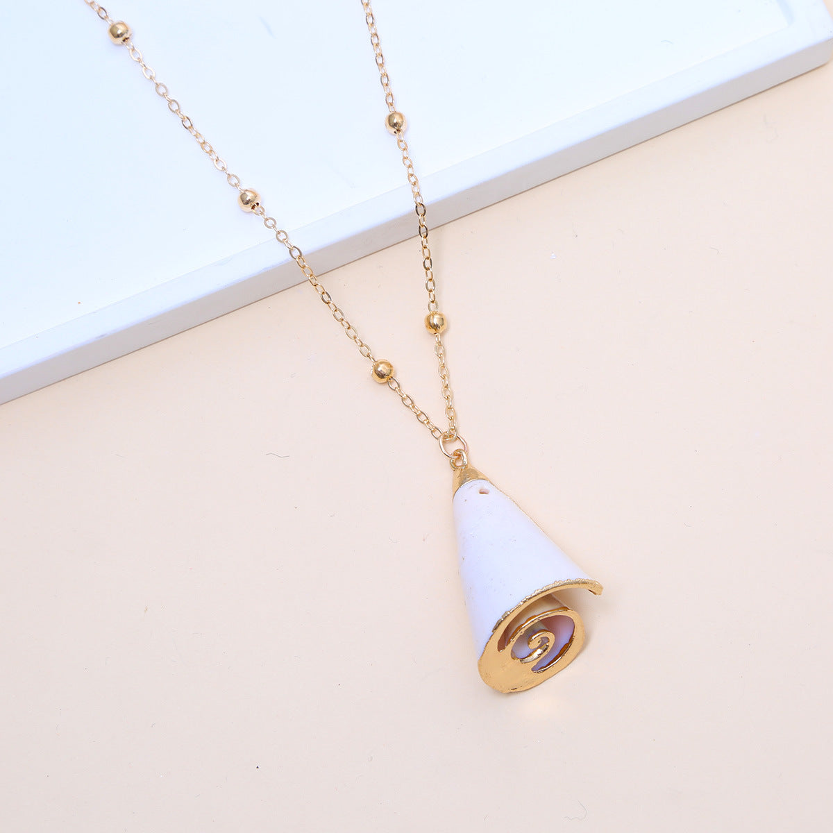 Ball Bead Chain Natural Shell Electroplated Necklace