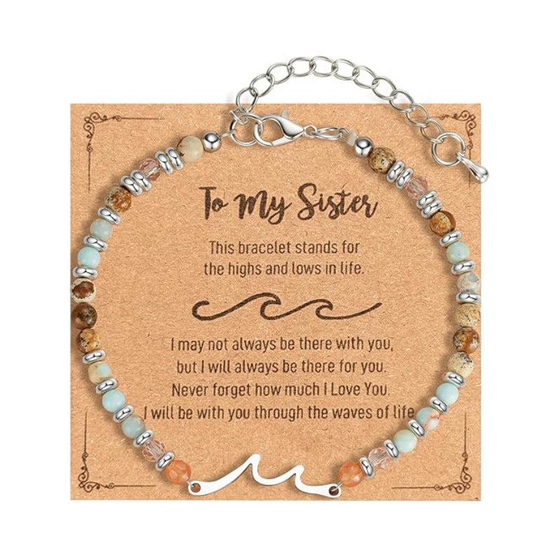 Women's Natural Stone Beaded Cross Lobster Buckle Adjustable Band Bracelet