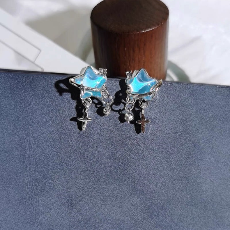 Temperament Female Blue Color Sier Exquisite Earrings