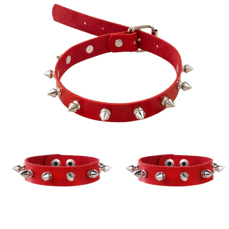 Punk Pointed Rivet Leather Gothic Fan Car Necklaces