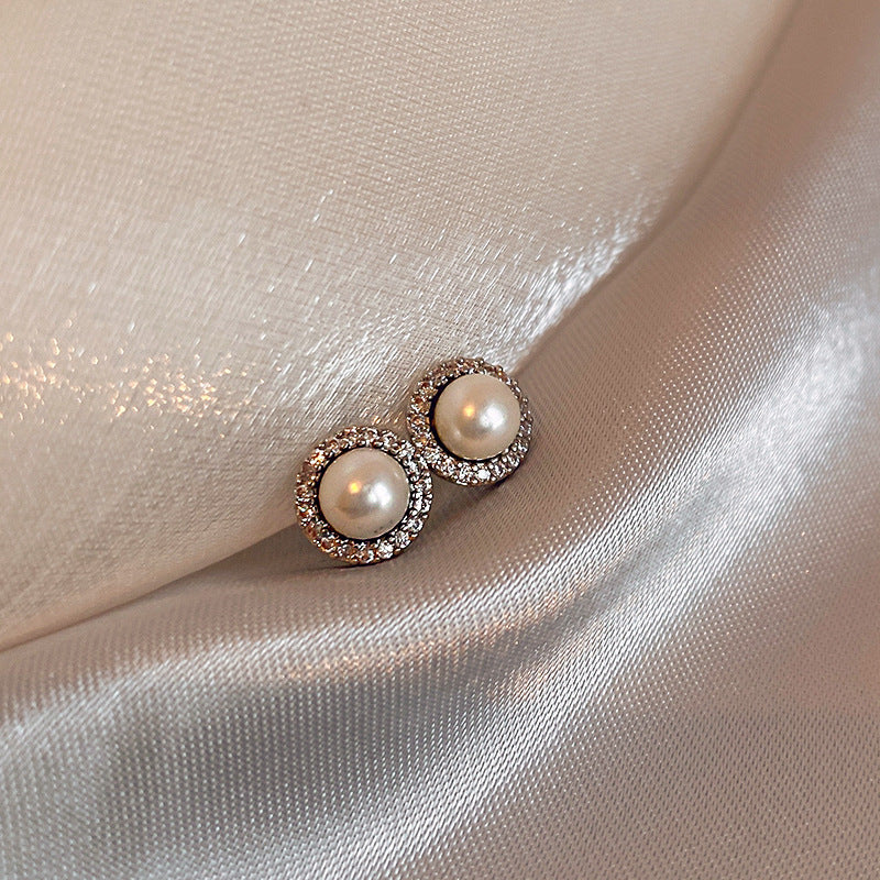 Fashion High-grade Zircon Pearl French Minority Retro Earrings