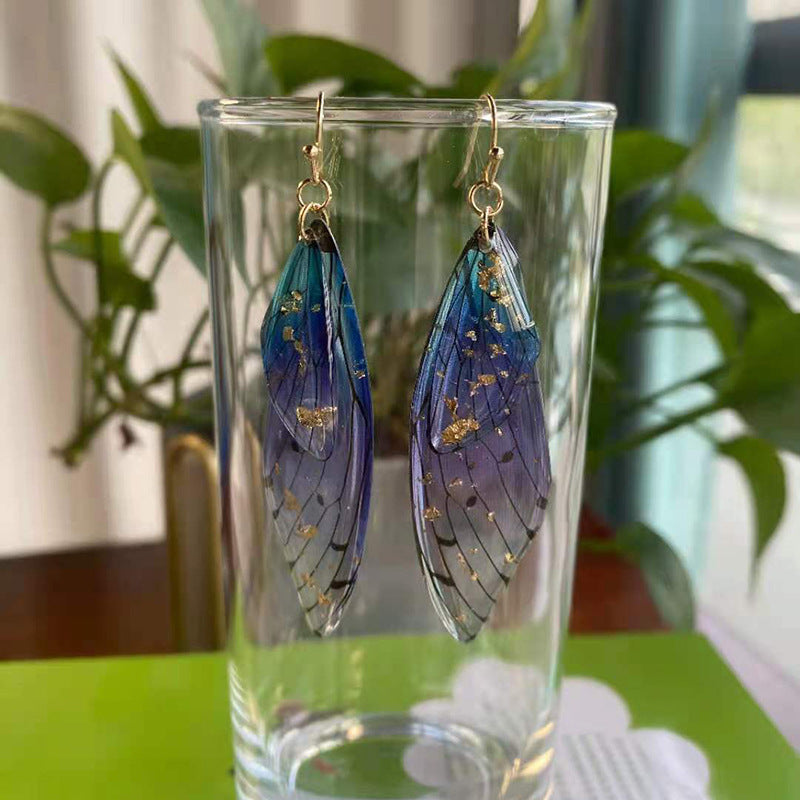 Women's Sier Cicada Wings Ear Hook Butterfly Temperamental Fairy Long Eardrop Earrings