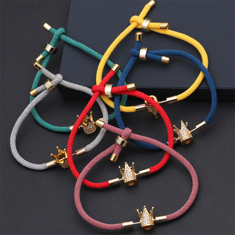 Women's Colorful Woven Red Milan Rope Adjustable Crown Bracelets
