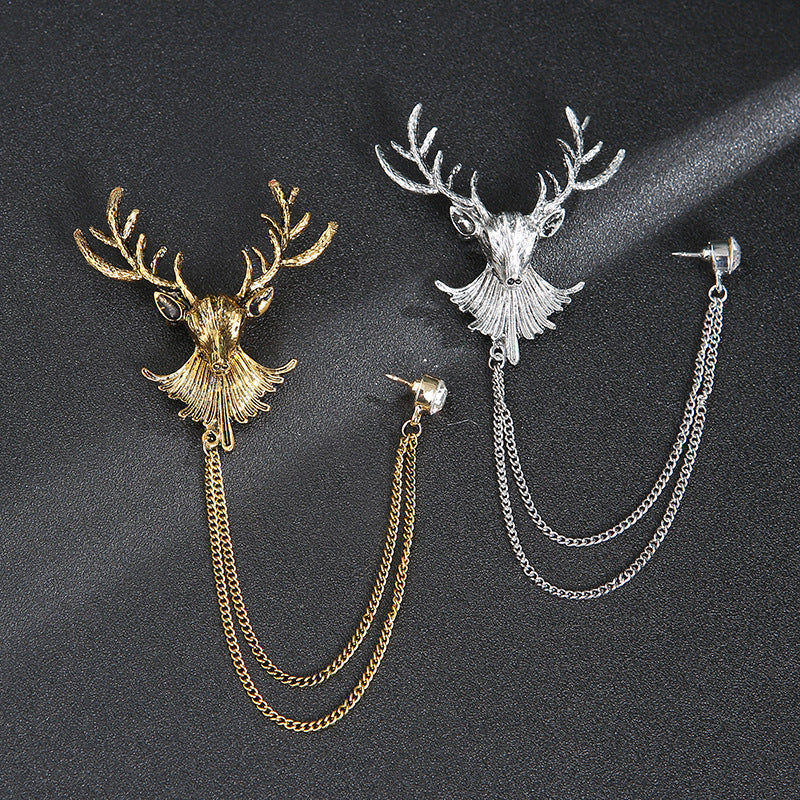 Men's Animal Lion's Head Corsage With Eagle Chain Brooches
