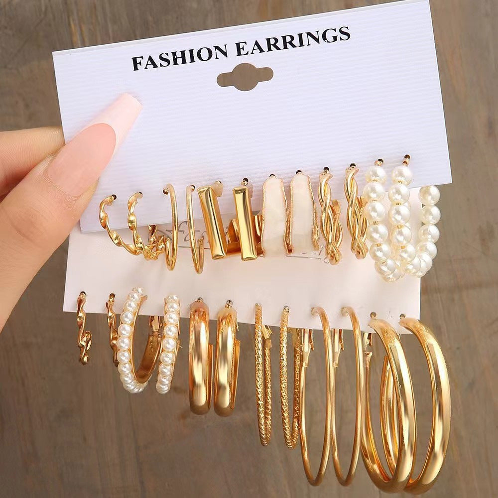 Ear Square Geometric Metal Vintage Pearl Hepburn Earrings