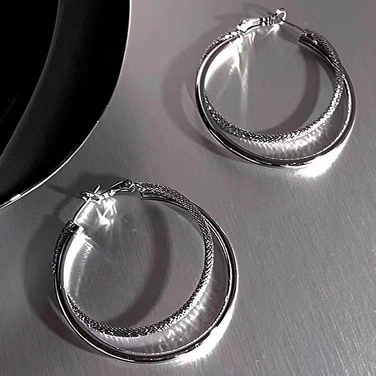 Women's Cold Style Double Circle Large Fashionable Elegant Stud Earrings