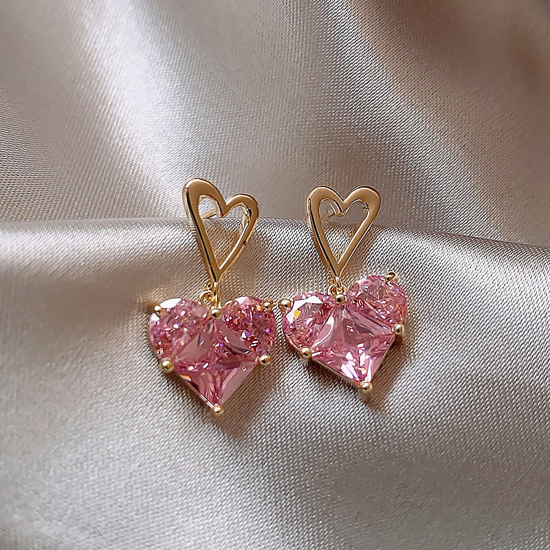 Women's Super Shiny Pink Crystal Glass Love Affordable Luxury Fashion Necklace