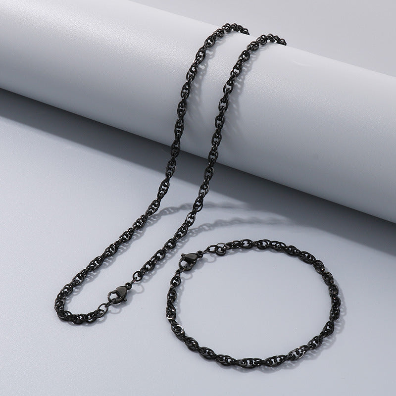 Women's & Men's Square Line Hemp Flowers Chain Simple Choker Titanium Steel Woven Necklace