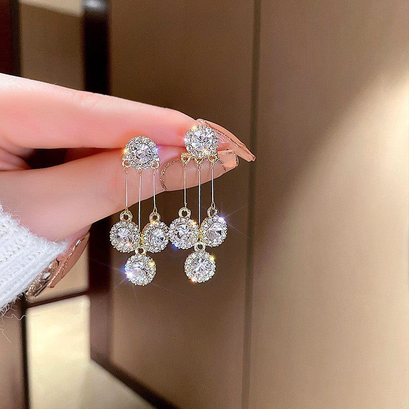 Women's Sparkling Full Rhinestone Tassel Light Luxury High-grade Jeweled Earrings
