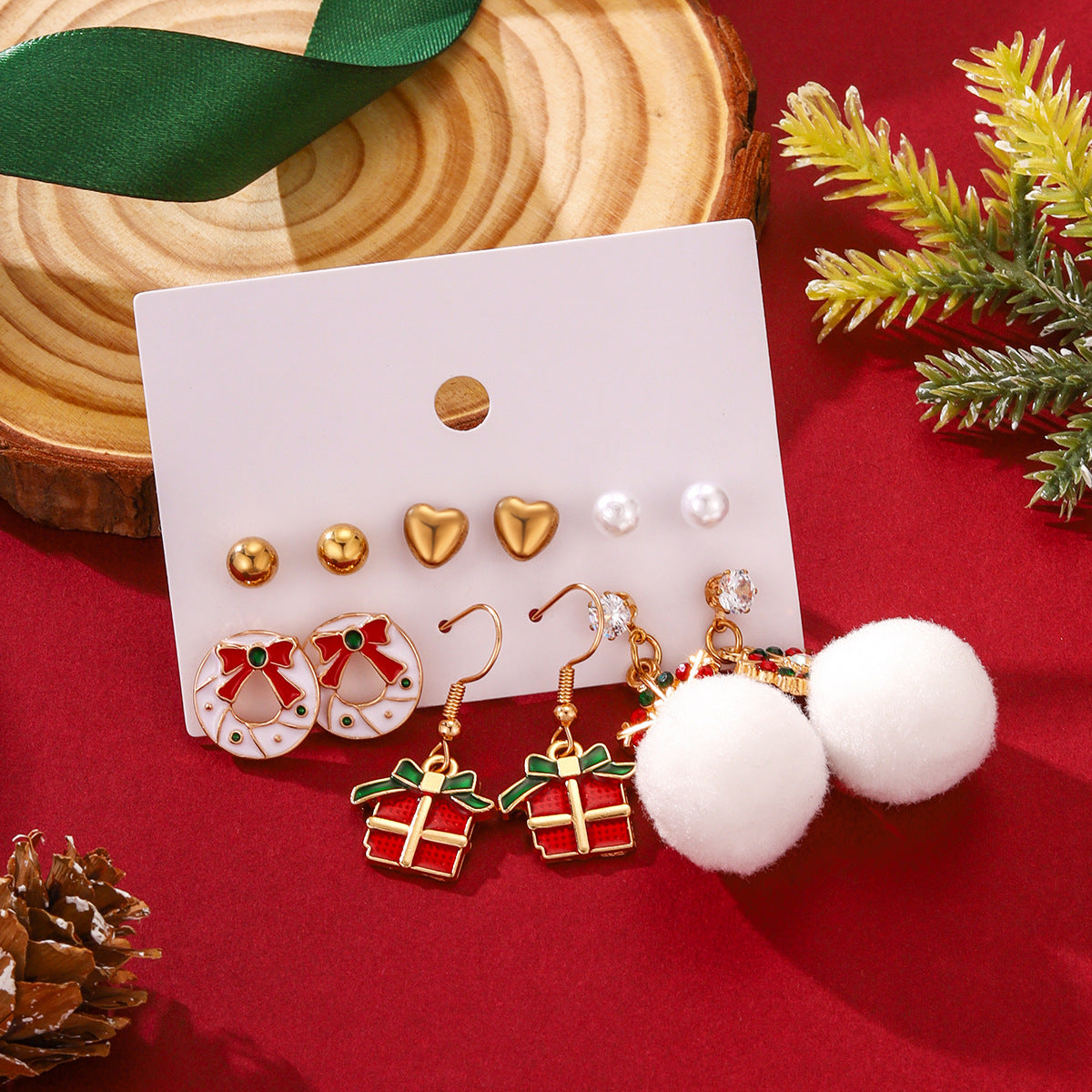 Christmas Snowflake Tree Santa Claus Fluffy Earrings