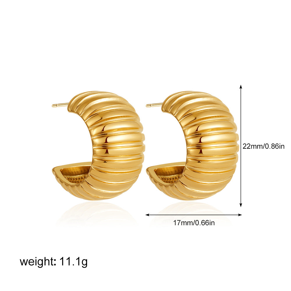 Classic Shaped Fashion Simple Striped Light Luxury Sier Earrings