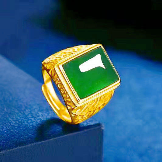 Men's Fashion Gold Personality Simple Carnelian Emerald Rings