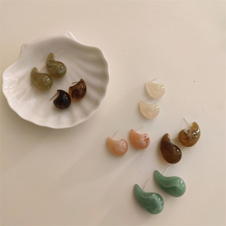 Colorful Water Drop Acrylic Simple Stylish High-grade Temperament Sier Ear Earrings