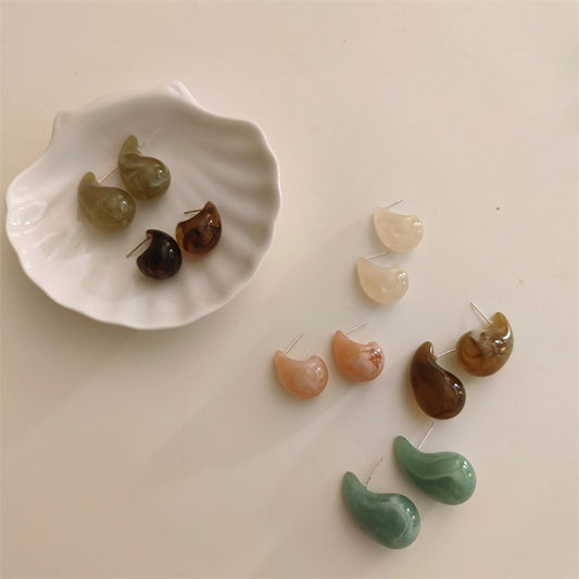 Colorful Water Drop Acrylic Simple Stylish High-grade Temperament Sier Ear Earrings