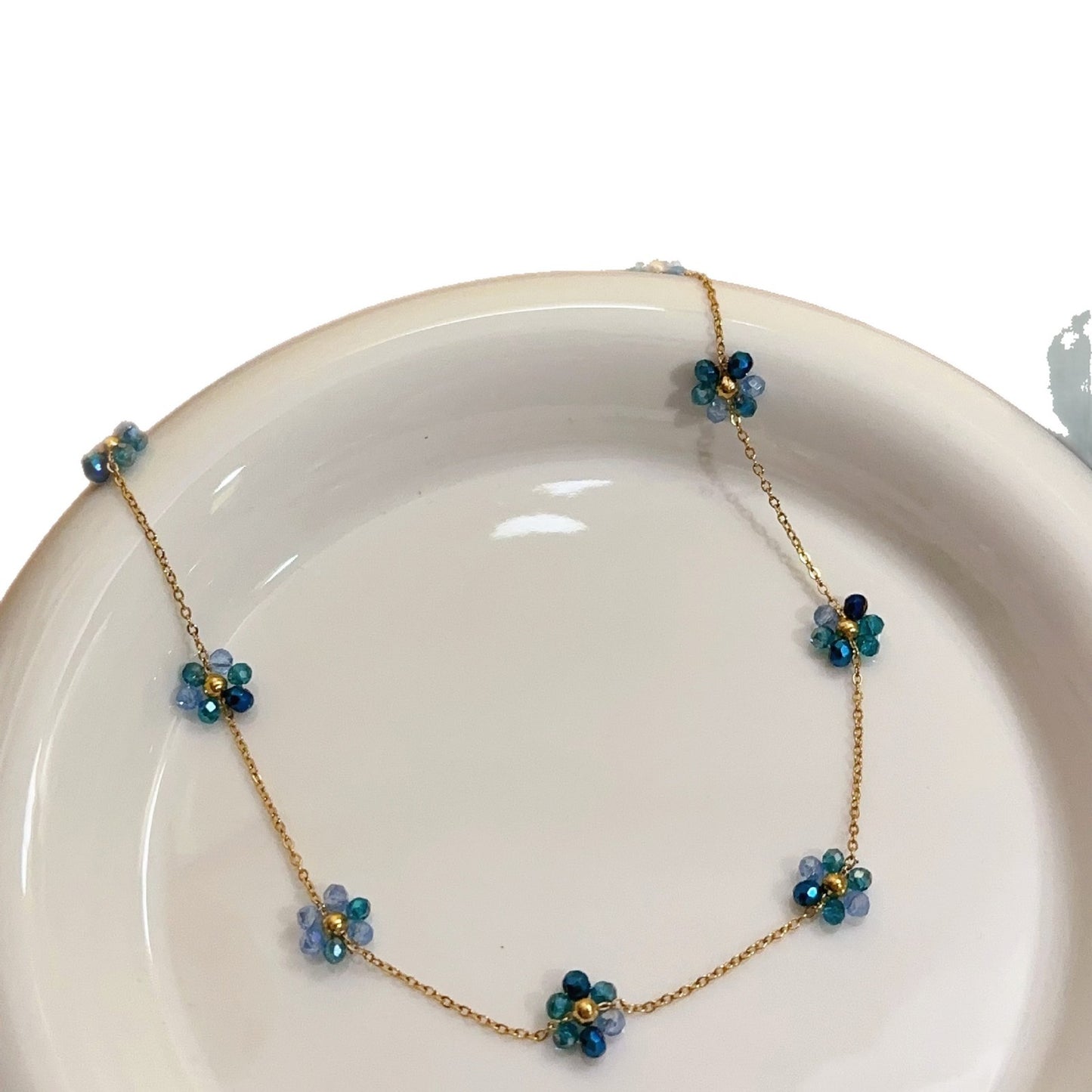 Bohemian Beaded Handmade Small Flower Micro Glass Bead Titanium Jewelry Set