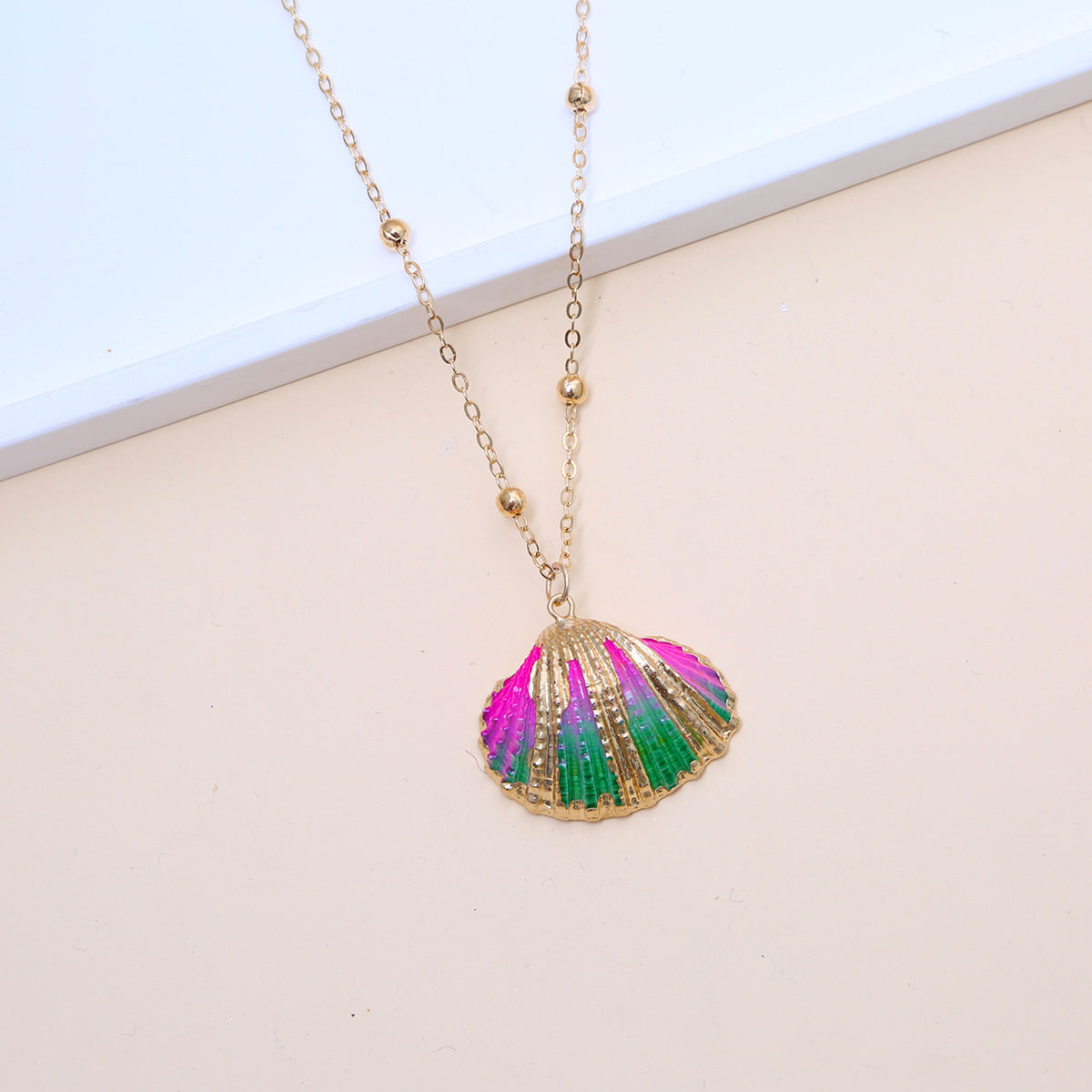 Ball Bead Chain Natural Shell Electroplated Necklace