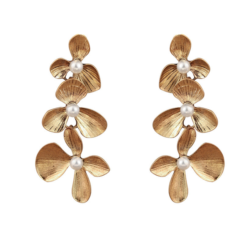 Long Alloy Flower Tassel Elegant Retro Stud Earrings