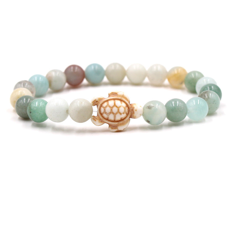 Women's & Men's Natural Yellow Tiger's Eye Beads Turquoise Turtle Bracelet