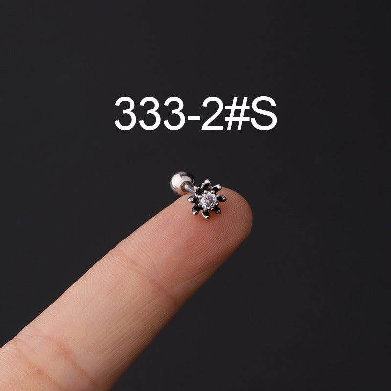 Stainless Steel Piercing Zircon Ear Bone Popular Screw Twist Ball Stud Earrings