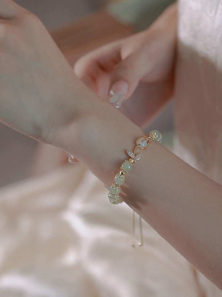 Jade Female Chinese Style Design Tulip Adjustable Bracelets