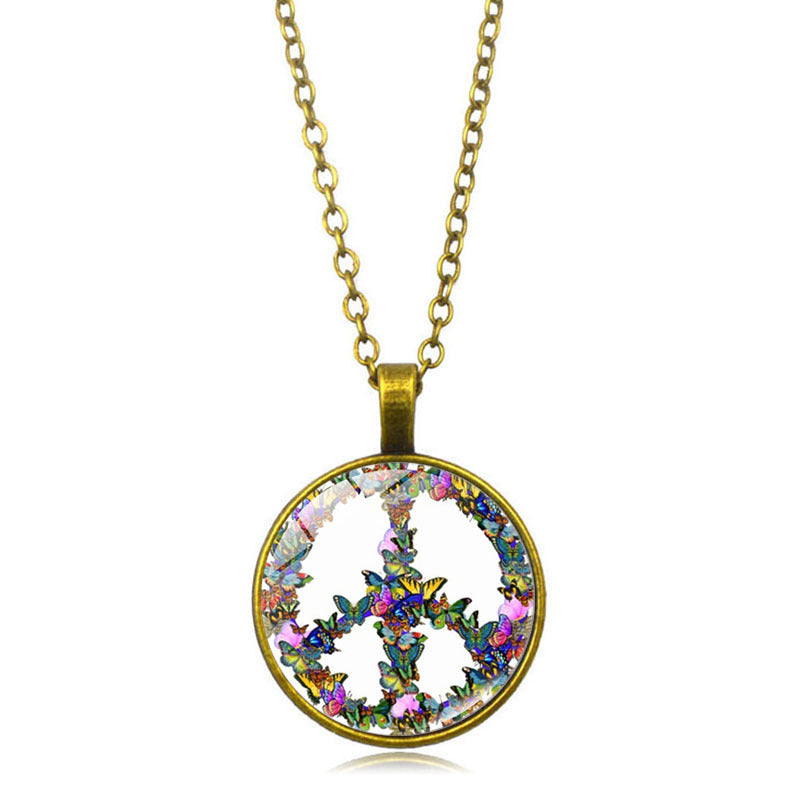 Women's Flower Peace Logo Time Stone For Vintage Necklaces