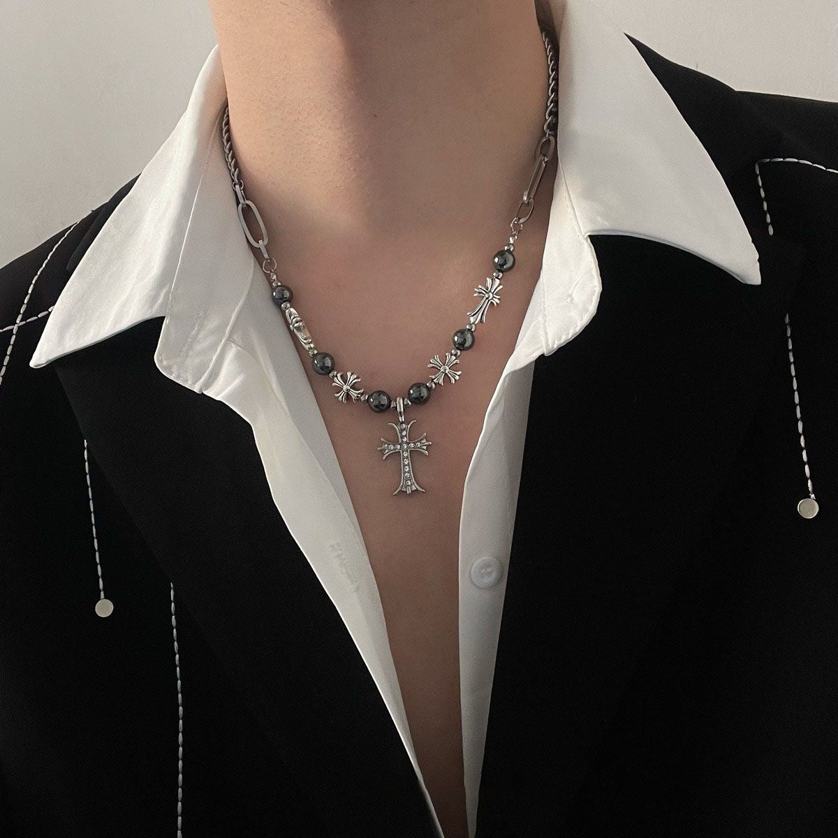 Men's Stitching Trendy Cold Unisex Style Hip Hop Design High-grade Clavicle Necklace