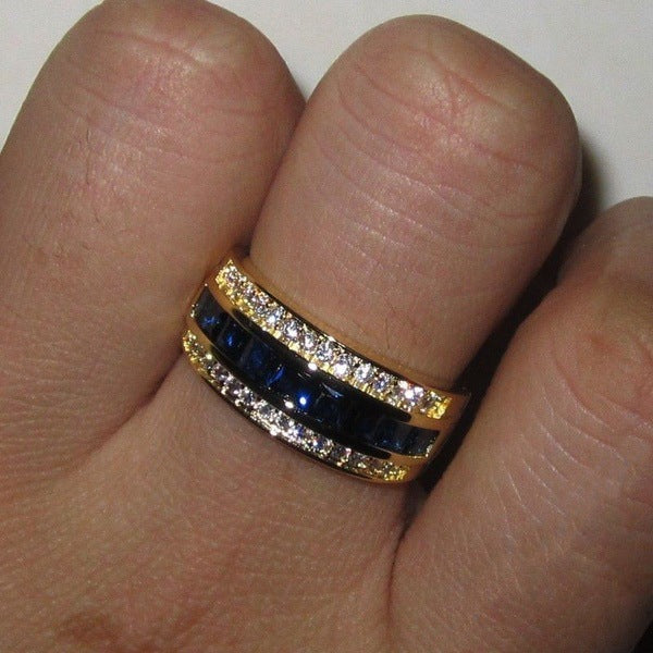 Diamond Sapphire Square Gold Plated Rhinestone Rings